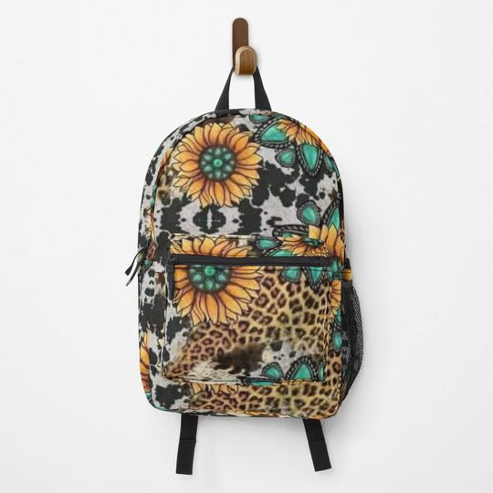 Discover Sunflower Turquoise Cow Print  Backpack
