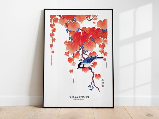 Discover Ohara Koson Bird and Red Ivy Print