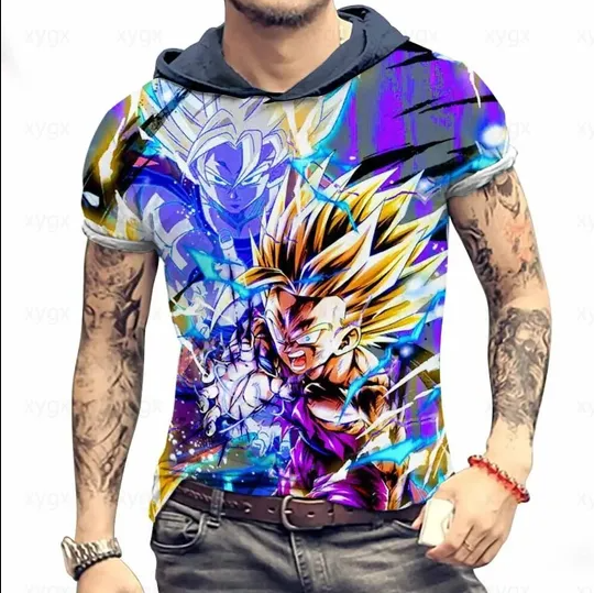 Discover T-shirts Man Hip Hop Men's Hooded T-Shirt Harajuku Style Dragon Ball