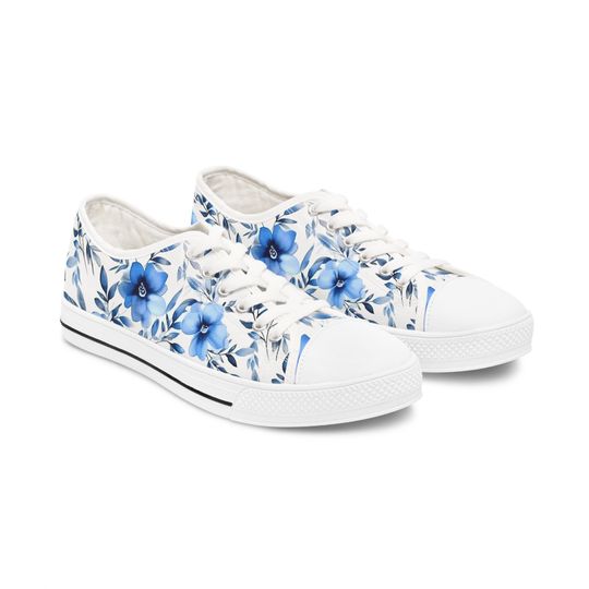 Discover Light Blue Floral - Women's Low Top Sneakers