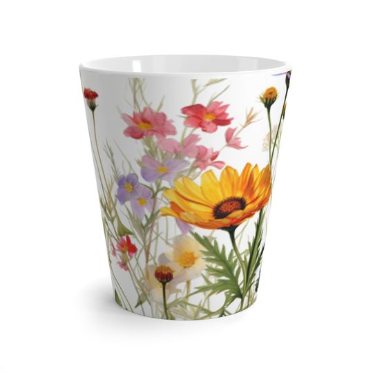 Discover Wildflower Latte Mug 12 oz, Floral Design Coffee Cup