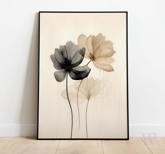 Discover Beige Black Cosmo Flowers Premium Matte Vertical Posters