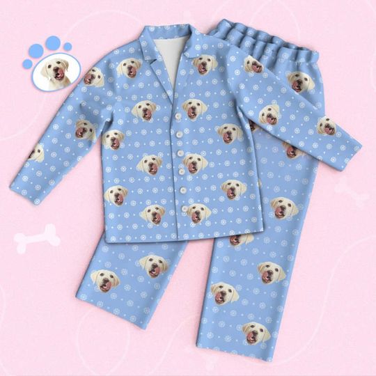 Discover Custom Cute Pet Face Pajamas Snowflake Pajamas