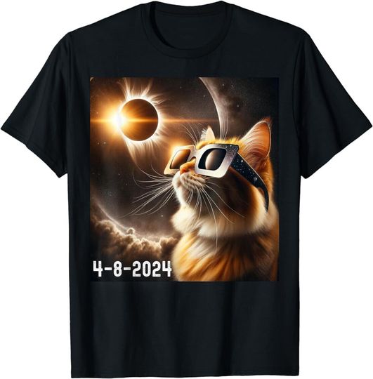 Discover Total Solar Eclipse 2024 Cat Wearing Solar Eclipse Glasses T-Shirt