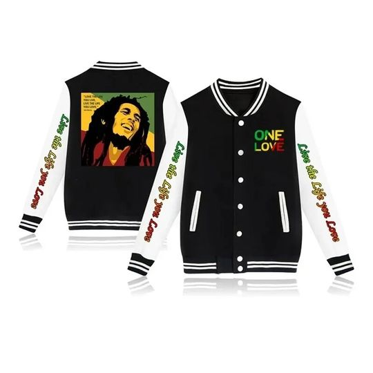 Discover Bob Marley Live The Life You Love Baseball Jacket