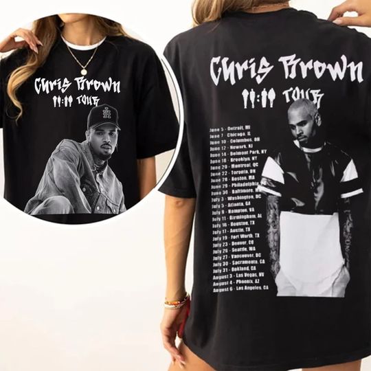 Discover Vintage Chr.is Br.owns 11-11 Tour Dates 2024 Unisex Shirt, Funny Vintage Shirt
