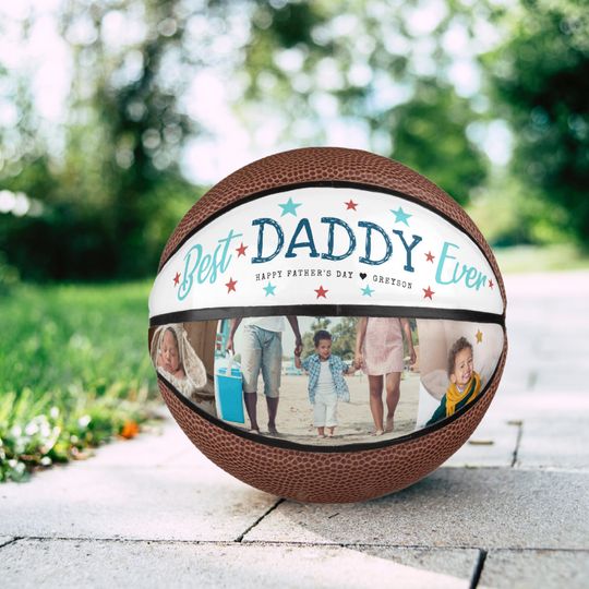 Discover Best Daddy Ever | Hand Lettered Photo Collage Mini Basketball