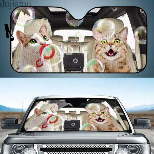 Discover Cat Blowing Colorful Bubbles Auto Windshield Sun Visor