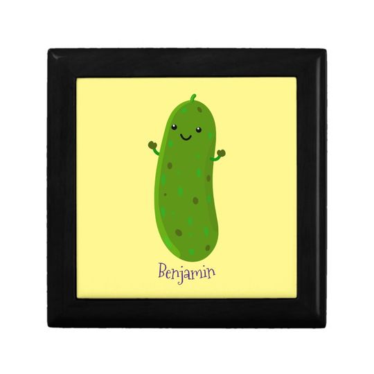 Discover Cute happy Pickle Cartoon illustration Wooden Jewelry Keepsake Boxes