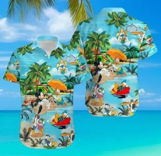 Discover Mouse And Friends 3D Hawaiian Shirt, Duck Couple Theme Aloha Shirt