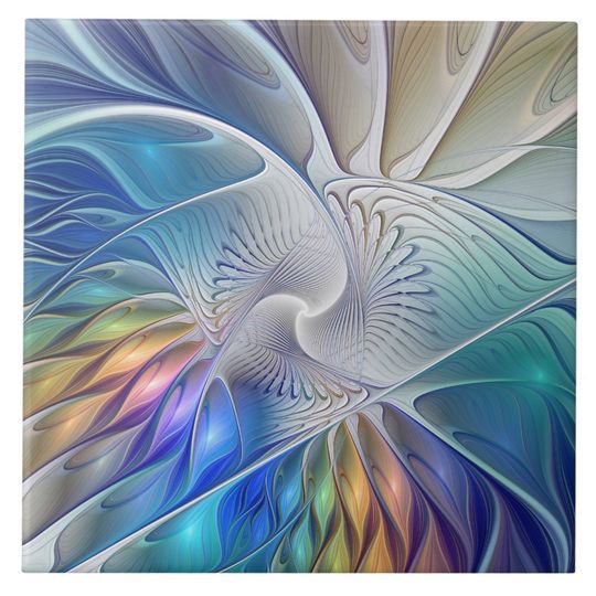 Discover Floral Fantasy Colorful Abstract Fractal Flower Ceramic Photos Tile