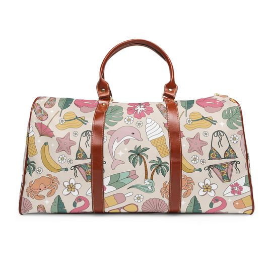 Discover Hawaiian Vacation Tropical Waterproof Travel Luggage Bag with Swimsuit Palm Leaf
