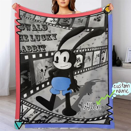Discover Customized Oswald the Lucky Rabbit Blanket Personalized Flannel Couch Nap Blanket Bedding