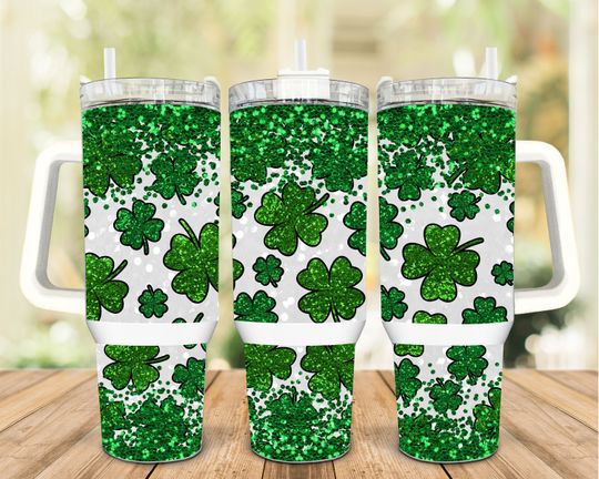 Discover St Patricks Green Glitter Shamrocks Tumbler