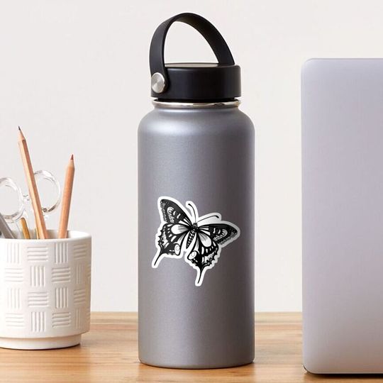 Discover Black and White Butterfly Sticker