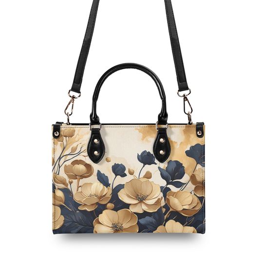 Discover Elegant Blue Flowers Purse, Floral Faux Leather Bag, Unique Womens Shoulder Bag