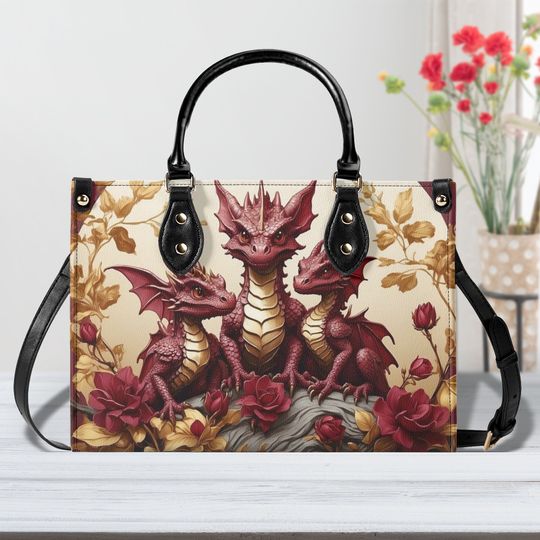 Discover Red Dragon Purse, Faux Leather Bag, Unique Fantasy Womens Shoulder Bag