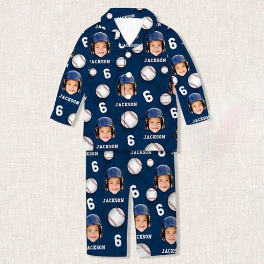 Discover Custom Face Photo And Name Baseball Pajamas Set, Bridesmaid Pajama, Pyjama Set