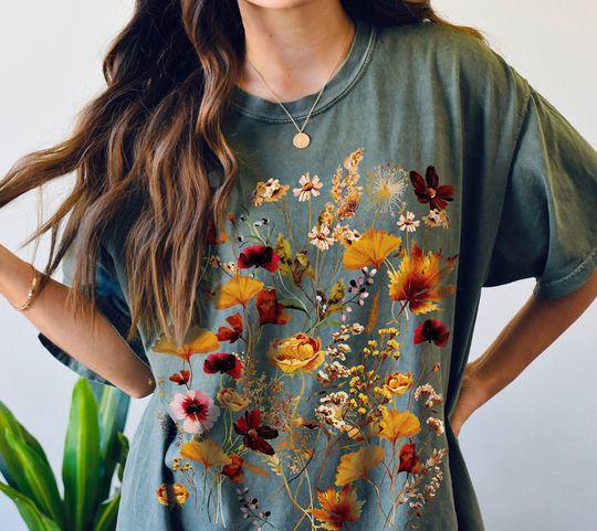 Discover Vintage Pressed Flowers Whimsical T-Shirt