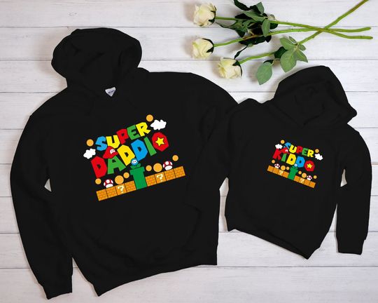 Discover Super Daddio Super Kiddo Hoodie, Funny Dad Hoodie, Father's Day Hoodie