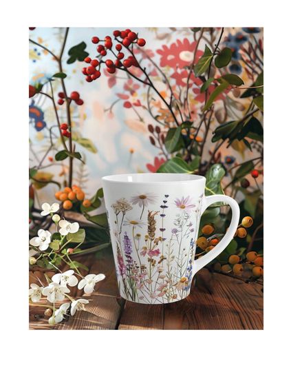 Discover Boho Wildflower Latte Mug, 12 oz Mug, White Latte Mug