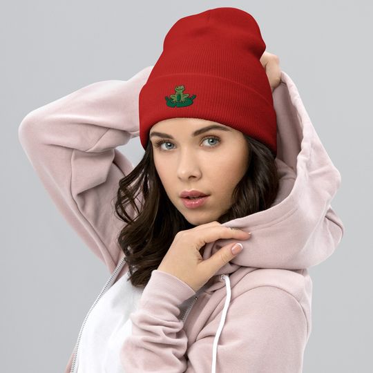 Discover Happy Frog Beanies | Embroidered Cap | Knit Hat | Froggie Lover | Green Cute Frog