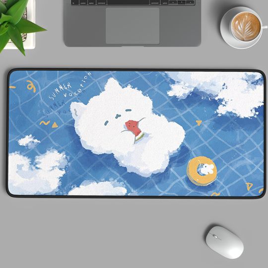 Discover Kawaii Cat and Mouse Desk Mat, Cute Watermelon Desk Mat