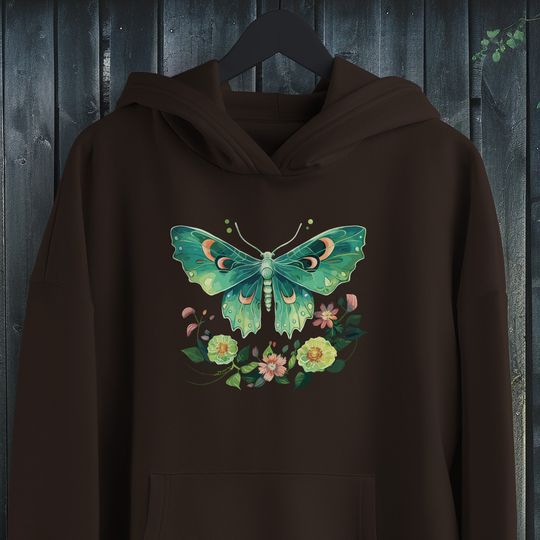 Discover Luna Moth With Whimsical Flowers Cottagecore Hoodie
