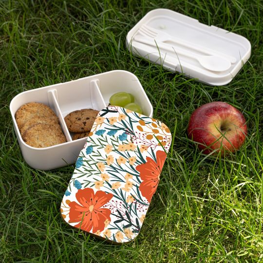 Discover Orange Flower Bento Box, Bento Lunch Box, Reusable Food Container, Compartment Lunchbox