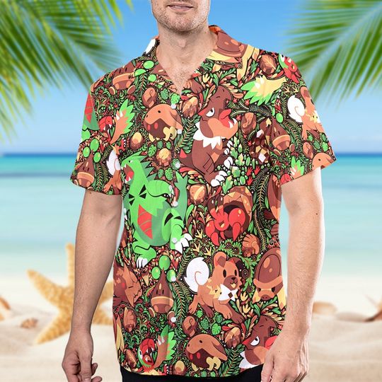 Discover Brown Hawaii Beach Shirt, Brown Button Up Shirt, Japanese Animation