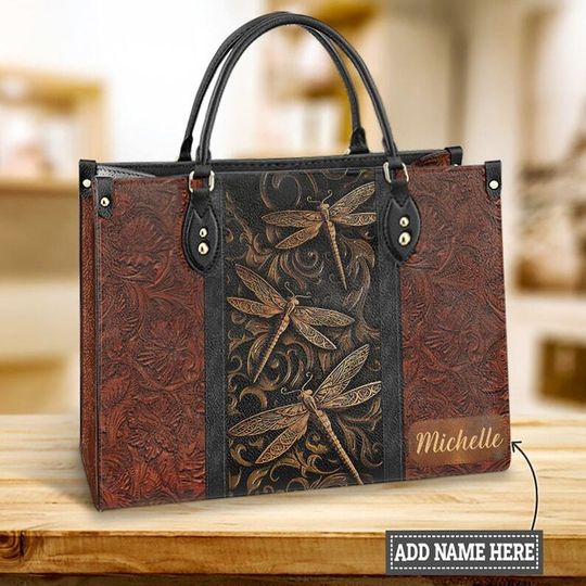 Discover Dragonfly Art Leather Bag, Dragonfly Handbag, Custom Leather Bag, Woman Handbag