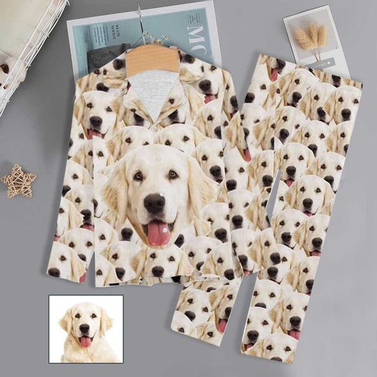 Discover Custom Pajama Set with Dog Face, Personalized Pajamas Pants with Photo