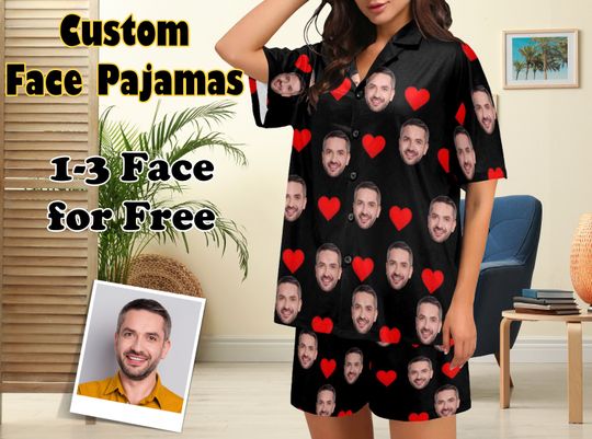Discover Custom Women's Pajamas Set with Face, Personalized Photo Short Pajamas