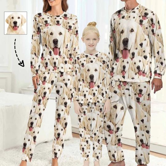 Discover Custom Pajamas with Dog Face for Man/Women, Personalized Pet Photo Family Pajamas