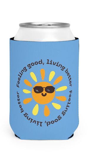 Discover Can Cooler Sleeve Feeling good, living better Blue