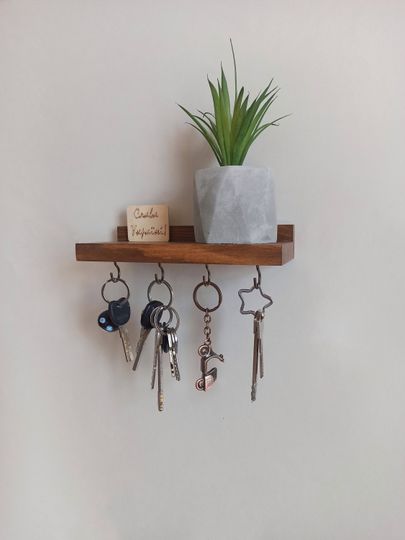 Discover Floating Wooden Shelf with Key Hooks | Wall Key Holder