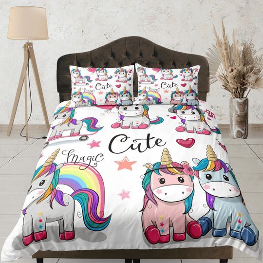 Discover Unicorn cotton duvet cover rainbow color Bedding Set