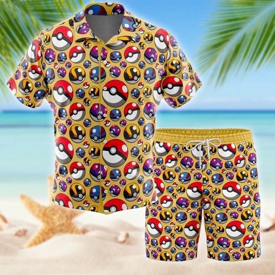 Discover Balls Hawaii Beach Shirt, Ball Button Up Shirt Holiday, Japanese Animated