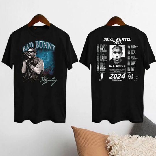 Discover Bad Bunny Signature Shirt, 2024 Most Wanted Tour Bad Bunny Shirt