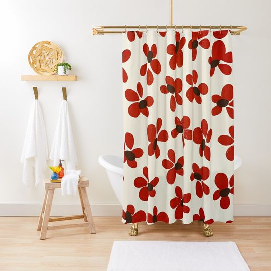 Discover Red Flower Festive Pattern Shower Curtain