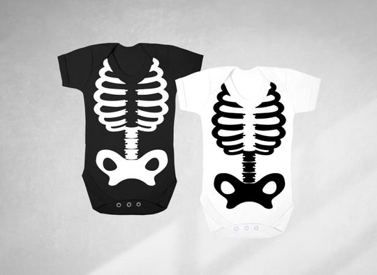 Discover skeleton print baby bodysuit, babygrow with skeletal