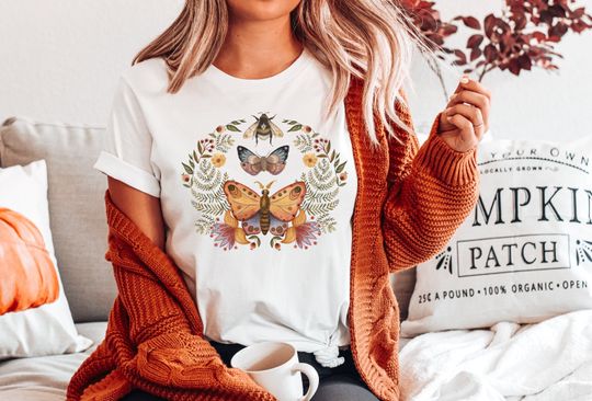 Discover Boho Butterfly & Moth Floral Butterfly T-Shirt