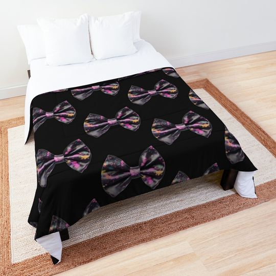 Discover Black with Colorful Spots Coquette Bow Quilt