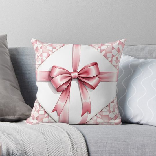 Discover Pink Bow (coquette) Throw Pillow