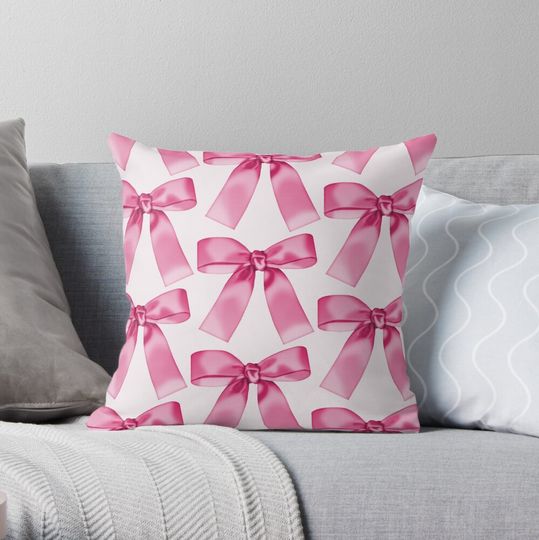 Discover Pink Bow Throw Pillow