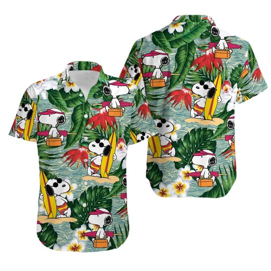 Discover Snoopy Dog Surfing Pattern Flowers Hawaiian Shirt