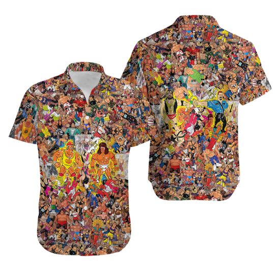Discover 3D Wrestling Character Collage Art Hawaiian Shirt