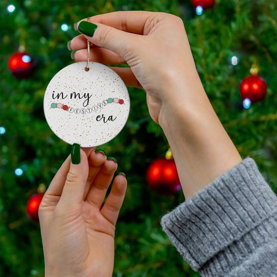 Discover In My Festive Era Round Ceramic Christmas Ornament