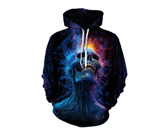 Discover Galactic Skull Pullover Hoodie - Intense Artwork Hooded
