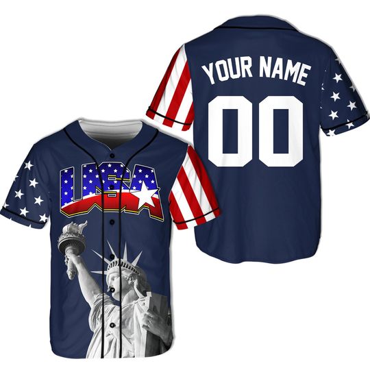Discover Personalized USA Statue Of Liberty July 4th Baseball Jersey Shirt All Over Print